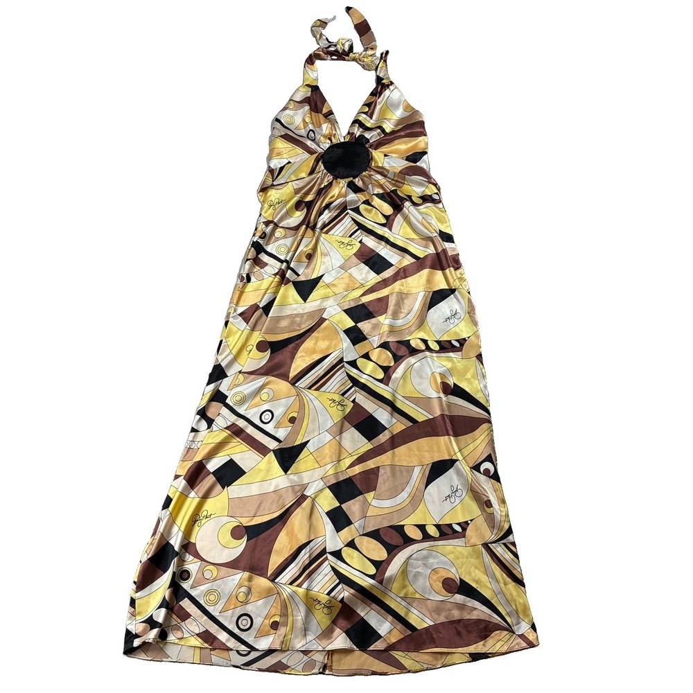 VTG Y2K Baby Phat Babydoll Halter Maxi Dress Juniors 11 Psychedelic 70s Revival - Picture 2 of 16